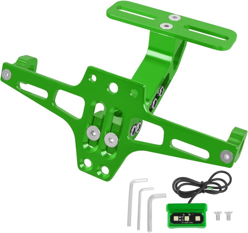 HAONEL Motorcycle License Plate Bracket Holder CNC Aluminum Green Universal Fender Eliminator Kit with Plate Light - Image 1